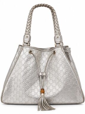 Gucci Guccissima Metallic Silver Vintage Y2K Tassel Shoulder Tote Bag